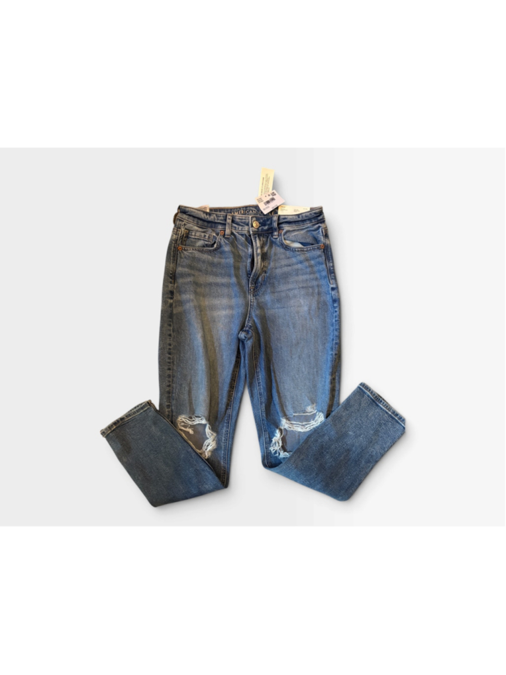 NWT American Eagle Strigid Mom Distressed Jean Blown out Blue - Size 4